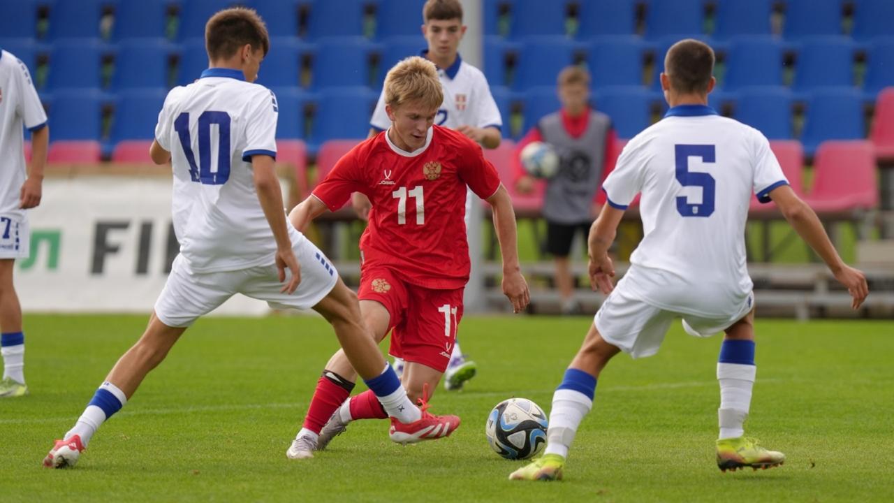 Юношеская сборная России U14 обыграла Сербию на турнире Развития УЕФА Первый матч на турнире в Минске наши ребята 2011 г р выиграли со счетом 4 1 Уже к 5 й минуте матча россияне повели со счётом 2 0 Семён Савосин Акрон Коноплева отличился после розыгрыша углового а Константин Тарасов Чертаново реализовал 11 метровый Сербы ответили голом Вельжко Берича на 26 й минуте В дебюте второго тайма Анатолий Цимин Краснодар вновь довёл преимущество нашей команды до двух мячей а на 74 й минуте Матвей Родионов Спартак вышел один на один с вратарём соперника и установил окончательный счёт матча 4 1 в пользу сборной России 17 сентября среда Сербия     Россия Беларусь     Турция nedetskiyfootball RussiaU14 2011гр