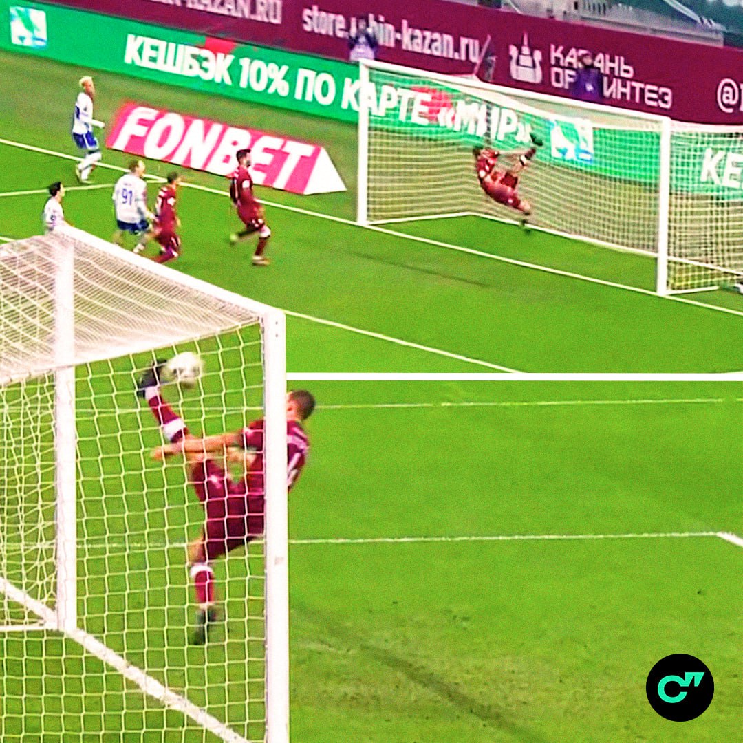 Защитник Рубина Нижегородов ударом через себя вынес мяч из пустых ворот в матче с Динамо Во втором тайме он был удален за вторую желтую карточку Смотрите статистику матча в приложении ГОЛ