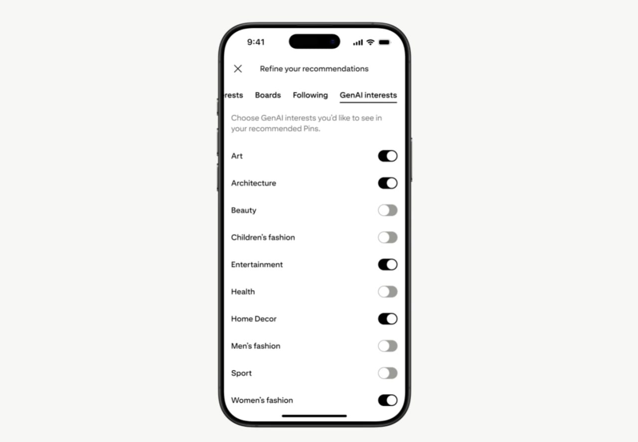 Pinterest ввел новую функцию с помощью которой пользователи могут ограничить в своей ленте количество картинок созданных с помощью нейросетей Теперь в настройках можно выбрать категории пинов где сгенерированные искусственным интеллектом изображения будут отображаться реже Например в подборках по искусству моде красоте или здоровью Обновление уже вышло для браузерной версии Pinterest и приложения на Android На iOS функция появится в ближайшие недели Больше новостей в Daily News
