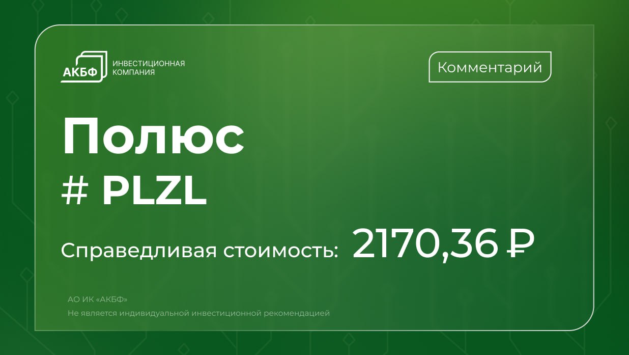 С начала сентября акции Полюса прибавили 9 5 уверенно опередив рынок По итогам I полугодия EBITDA выросла до 224 1 млрд руб чистая прибыль до 172 5 млрд руб что превысило прогнозы Несмотря на снижение производства золота на 11 компания выигрывает от ценовой конъюнктуры прогноз на IV квартал повышен до 3750 за унцию Совет директоров рекомендовал дивиденды за полугодие 70 85 руб на акцию а годовой прогноз повышен до 144 1 руб Справедливая стоимость бумаг пересмотрена до 2170 36 руб ао рекомендация остаётся держать Подробности в аналитическом материале на Telegraph и на Дзене