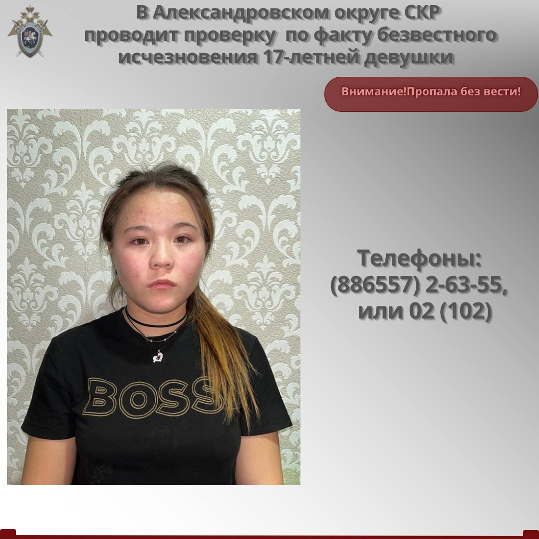 Следователи проводят проверку по факту исчезновения 17-летней девушки в Александровском округе. Утром 26 июля она ушла из дома в селе Грушевском и до настоящего времени не вернулась, сообщили в краевом управлении СКР.