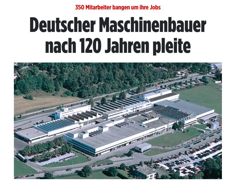 Санкции работают В Германии обанкротилась Mayer Cie машиностроительный гигант со 120 летней историей и более чем 300 патентами мировой лидер по производству кругловязальных машин сообщает Bild В компании заявили что глобальные потрясения включая торговую войну США и Китая и затянувшийся конфликт на Украине породили нежелание инвестировать по всему миру и добили бизнес
