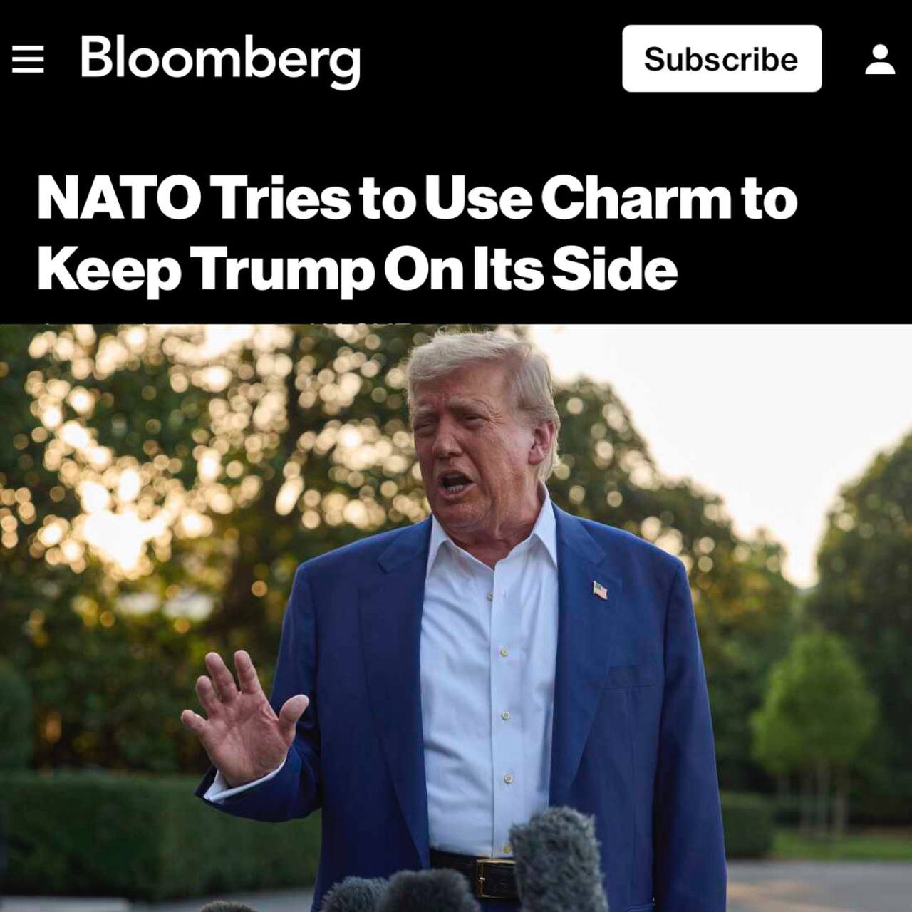 На закрытой встрече НАТО президент США Дональд Трамп не упомянул Россию напрямую. В заключительном коммюнике НАТО риторика в отношении России была тщательно выверена, и хотя некоторые страны предлагали назвать Россию агрессором, это предложение не было принято. Общее впечатление от подхода Трампа к украинскому конфликту свидетельствует о том, что он в значительной степени отказался от попыток добиться прекращения огня, «умыв руки» от ситуации.