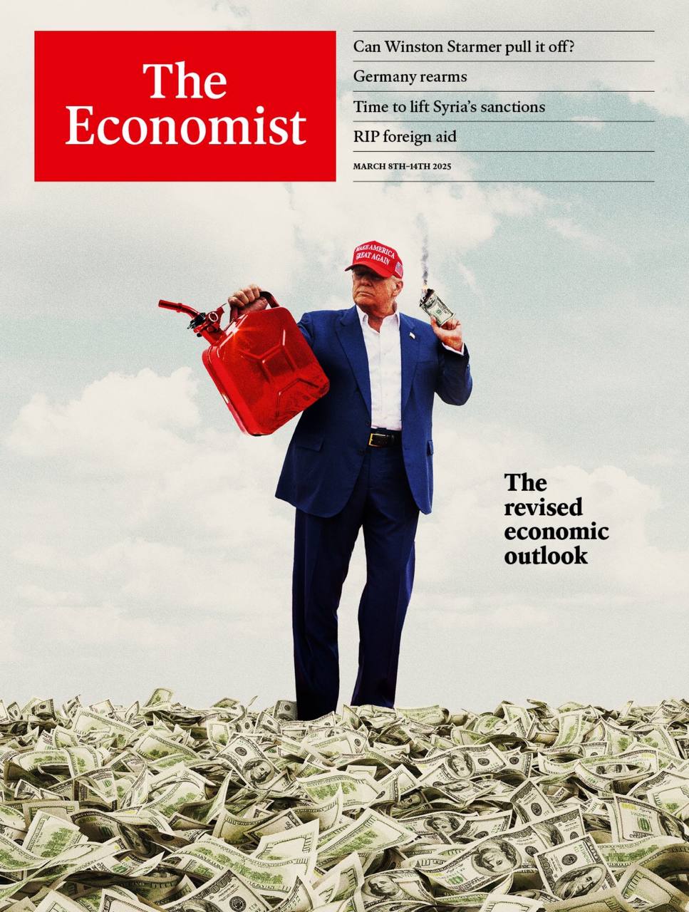 Новая обложка журнала The Economist. Журнал посчитал, что Трамп играет с огнем. То ли дело всякие там макроны и стармеры, готовые разжечь ядерную войнушку