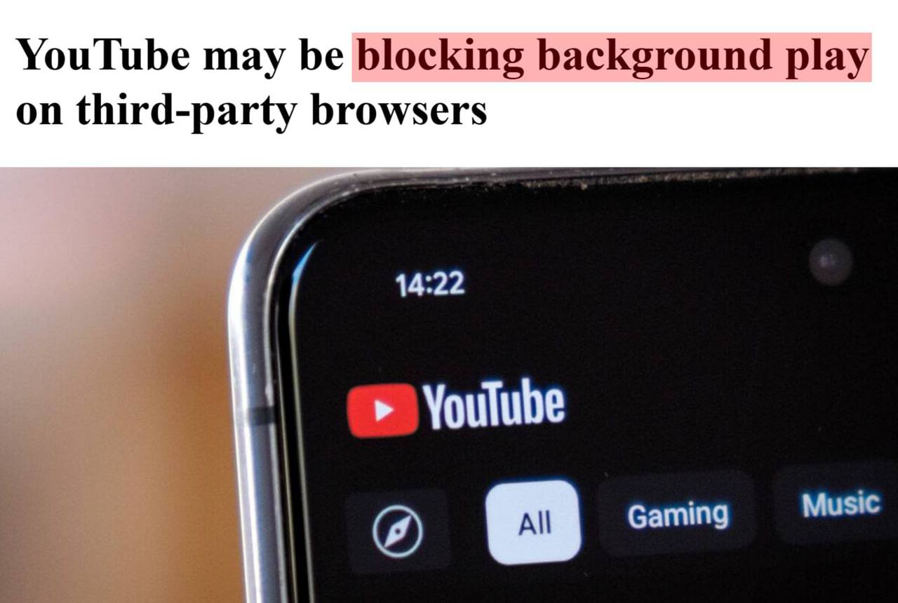 YouTube перестал стабильно работать в фоновом режиме во многих браузерах теперь при закрытии вкладки или блокировке экрана воспроизведение останавливается Похоже что популярные способы обхода постепенно закрывают подталкивая пользователей к покупке Premium подписки