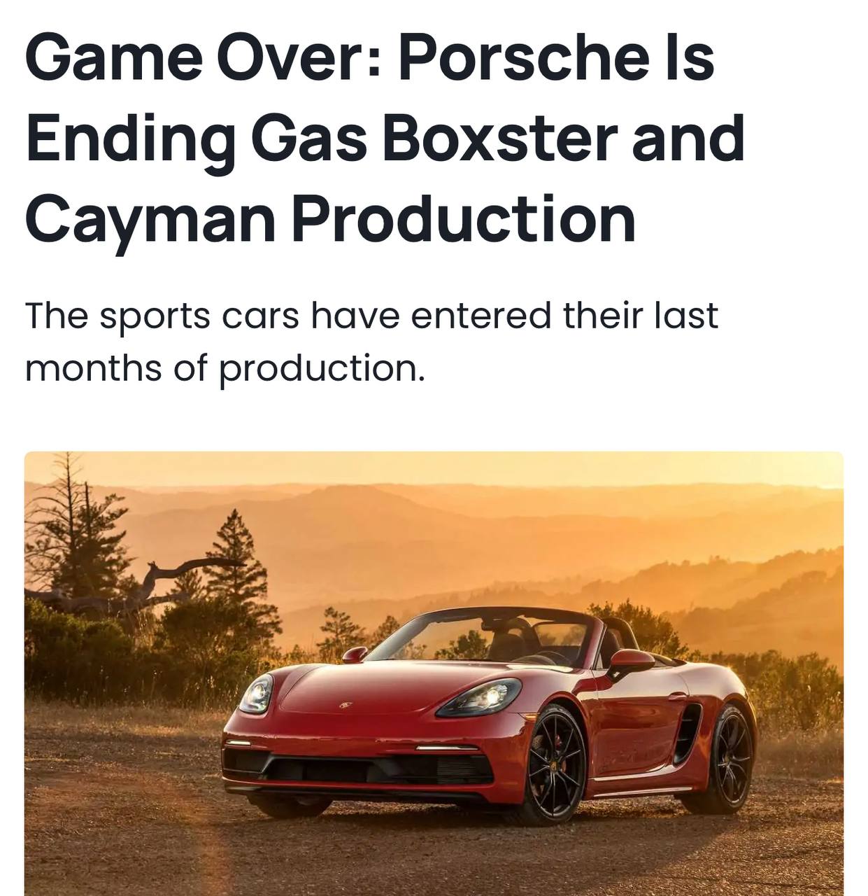Porsche остановит производство бензиновых Cayman и Boxster Porsche планирует завершить выпуск своих культовых бензиновых моделей Cayman и Boxster в октябре 2025 года. Через год, в 2026, компания также прекратит производство бензиновой версии Macan. Такое решение связано с усилением регуляций ЕС относительно автомобилей с бензиновыми двигателями. В дальнейшем только модели Cayenne и Panamera останутся с классическими двигателями внутреннего сгорания. ———————————————— - Канал про тренды из мира IT, технологий, нейросетей и бизнеса.