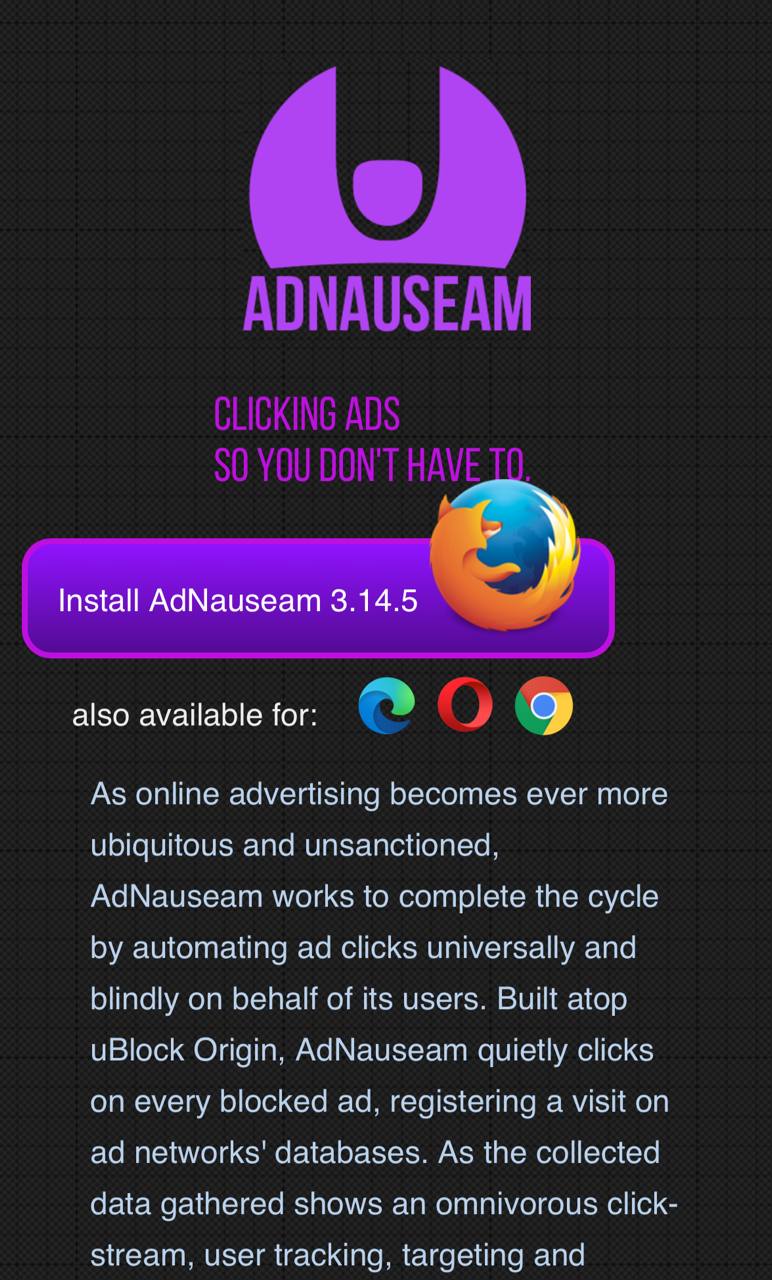 Вышел УБИЙЦА Adblock AdNauseam Это форк uBlock Origin но работает иначе не только блокирует баннеры а автоматически кликает по ним запутывая рекламные сети и ломая трекинг В результате ваша лента чиста таргет исчезает сбор данных становится бесполезным Включаем VPN и пользуемся 1337