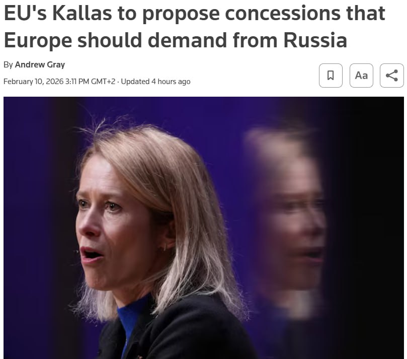 Кая Каллас намерена потребовать от России сократить ее армию в рамках урегулирования по Украине сообщает Reuters Главный дипломат ЕС заявила что предложит перечень уступок которые Европа должна требовать от России в рамках урегулирования войны в Украине В частности по ее словам список будет включать ограничение численности армии РФ и возвращение украинских детей вывезенных россиянами Напомним ЕС не является участником нынешних мирных переговоров в Абу Даби Сайт Страна X Twitter Прислать новость фото видео Реклама на канале Помощь