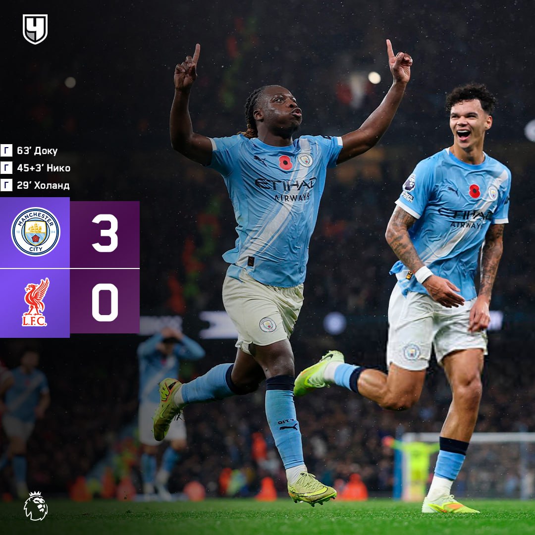 Сити разгромил Ливерпуль в тысячном матче Гвардиолы Голы Холанда Нико и Доку помогли добыть важнейшие три очка Горожане забираются на чистую вторую строчку в АПЛ А вот у Ливерпуля всё плохо мерсисайдцы опустились на 8 е место Клубный футбол всё Уходим на международный перерыв проАПЛ