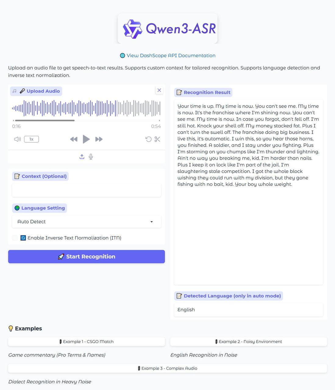 Китайцы выпустили универсальную нейросеть для распознавания речи Qwen3 ASR работает на русском в сложных условиях и почти без ошибок Поддерживает 12 языков включая английский и русский Автоматически определяет на каком языке говорят Распознает речь даже в очень сложных условиях например когда человек поёт или неразборчиво читает рэп Word Error Rate меньше 8 Работает даже если аудио низкого качества и есть посторонние шумы Удобная фича можно загрузить особенные слова фразы и имена и нейросеть будет правильно распознавать их без дообучения Онлайн демка доступна для всех бесплатно тут notboring tech