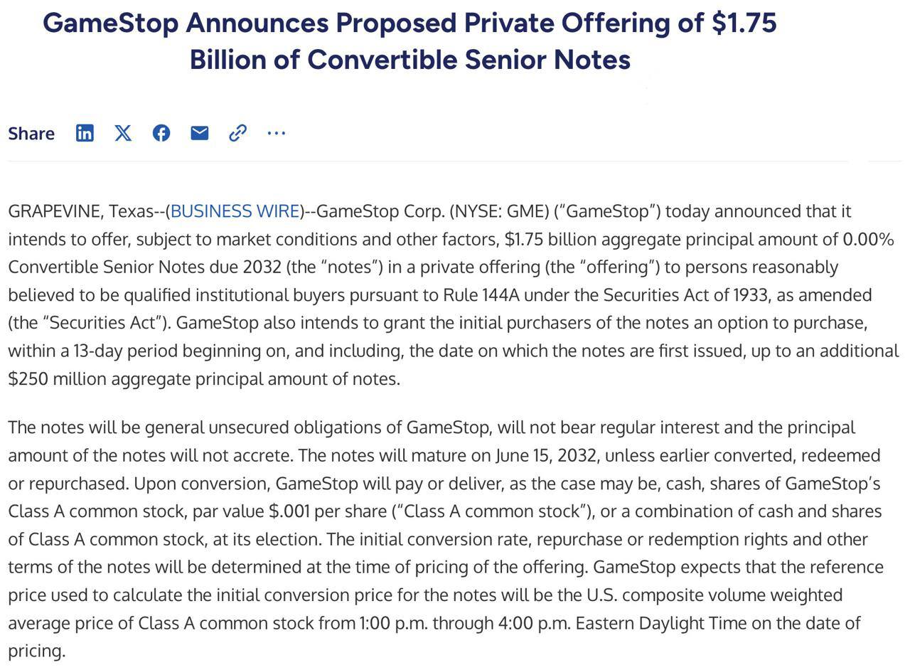 Компания GameStop планирует привлечь 1,750,000,000$ для покупки BTC – релиз В GameStop объявили о размещении конвертируемых облигаций. Crypto Chat Exchange ADS