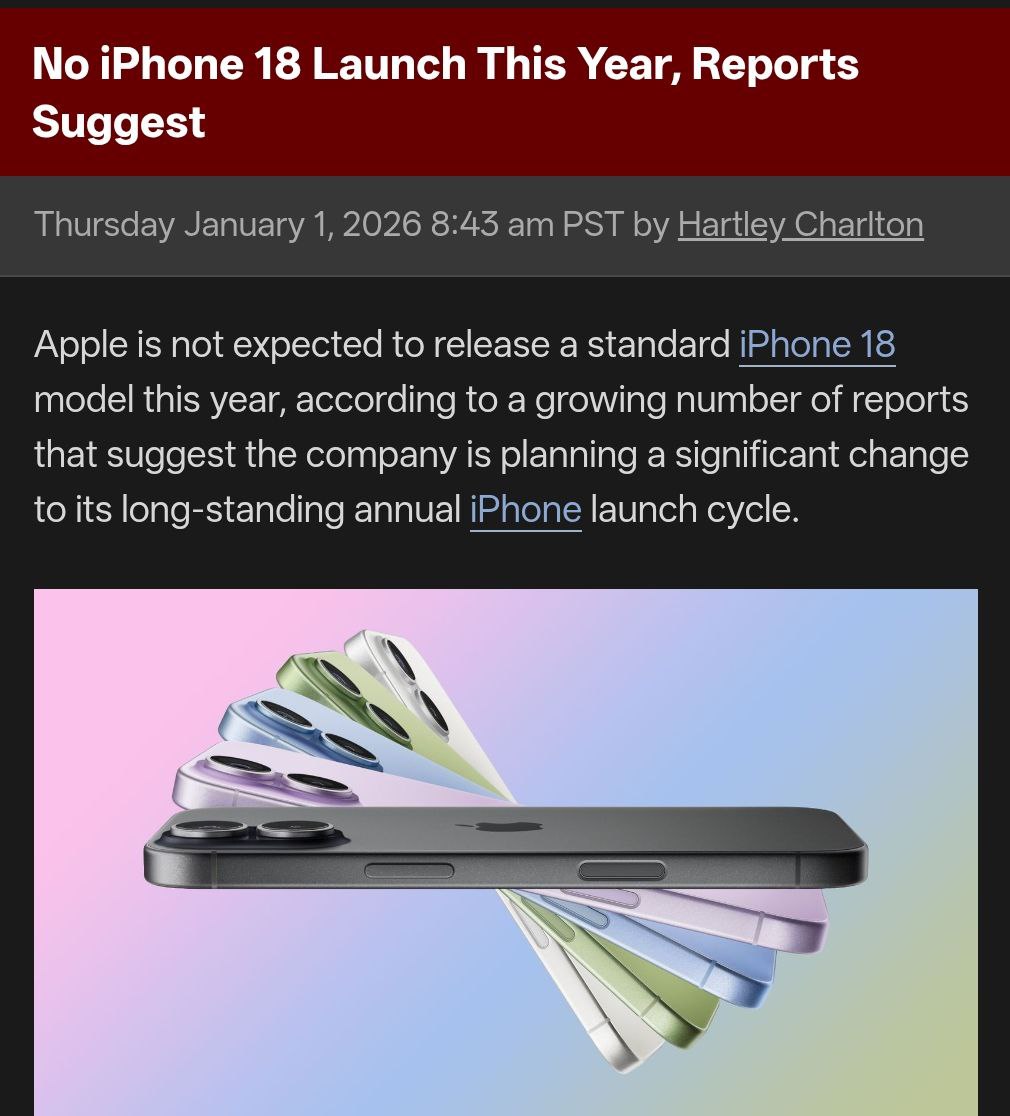 iPhone 18 НЕ ВЫЙДЕТ в этом году базовая версия появится лишь весной 2027 По слухам iPhone 18 получит безрамочный экран с Face ID и фронтальной камерой под дисплеем При этом iPhone 18 Pro и складной iPhone Fold представят как и ожидалось в сентябре 26 го Наконец то можно не покупать новый iPhone каждый год techmedia