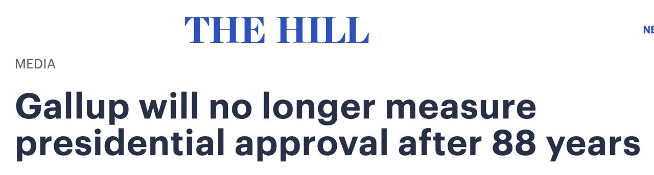 Американская компания Gallup на фоне падения рейтинга Трампа решила больше его не оценивать сообщает The Hill Таким образом Gallup впервые за 80 лет своего существования отказывается от замера рейтингов одобрения политиков Теперь цель компании долгосрочные методологически выверенные исследования по вопросам и условиям которые формируют жизнь людей Издание отмечает что рейтинг одобрения президента от Gallup десятилетиями считался одним из главных индикаторов общественного мнения в США И напоминает чьл рейтинг Трампа в последние месяцы снижался опустившись ниже 37 процентов год назад было 47 Это самый низкий показатель за всю историю измерений пишет The Hill анализируя данные Gallup В компании отрицательно ответили на вопрос консультировались ли с Белым домом перед принятием своего решения Сайт Страна X Twitter Прислать новость фото видео Реклама на канале Помощь