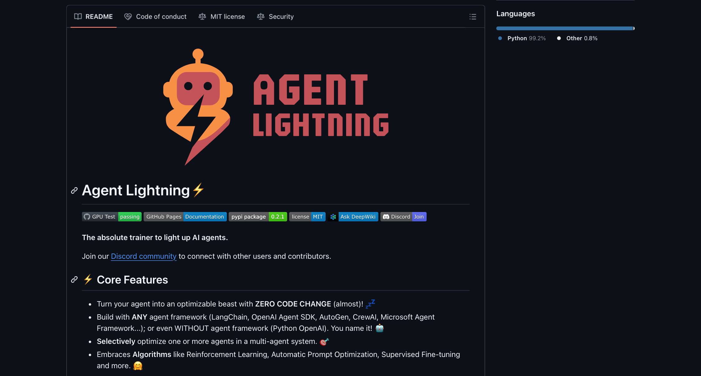 Microsoft прокачала ИИ агентов выпустила фреймворк Agent Lightning Теперь любой агент может учиться на собственных действиях и улучшаться без ручных правок кода Lightning анализирует где агент ошибся что сработало лучше и постепенно оптимизирует его логику Работает с OpenAI SDK LangChain AutoGen и другими системами Забираем по ссылке Service Подписаться