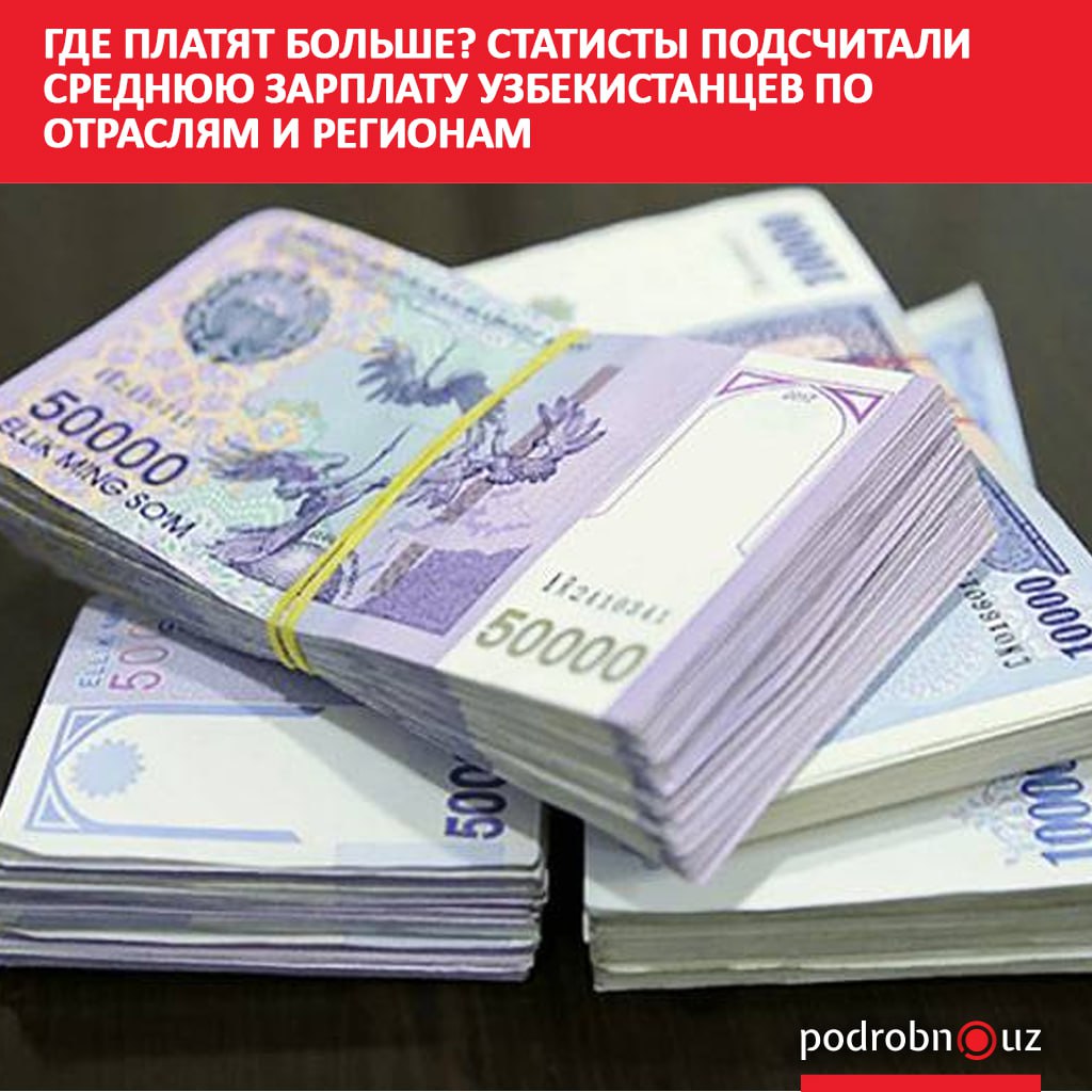 По итогам первых девяти месяцев 2025 года среднемесячная заработная плата в Узбекистане составила 6 2 миллиона сумов По сравнению с прошлым годом показатель вырос на 19 2 Больше всех 10 3 миллиона получают жители Ташкента Самая низкая зарплата в Сурхандарьинской области всего 4 3 миллиона   podrobno uz cat economic gde platyat bolshe statisty podschitali srednyuyu zarplatu uzbekistantsev po otraslyam i regionam Telegram Instagram Facebook Читать на узбекском