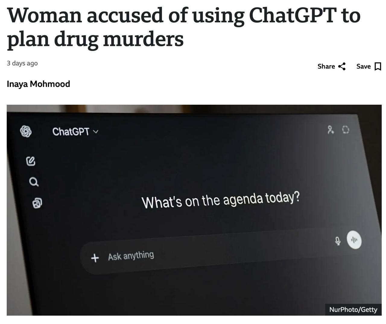 Маньяки начали использовать ChatGPT для планирования УБИЙСТВ В Южной Корее 21 летняя девушка отравила двух мужчин расспросив нейросеть о последствиях смешивания и дозировках определённых лекарств с алкоголем для летального исхода Она находила мужчин в соцсетях заманивала в мотели и отравляла напитком Полиция Кореи подняла вопрос о более жёсткой модерации нейросети в случае таких запросов от пользователей Пу пу пу