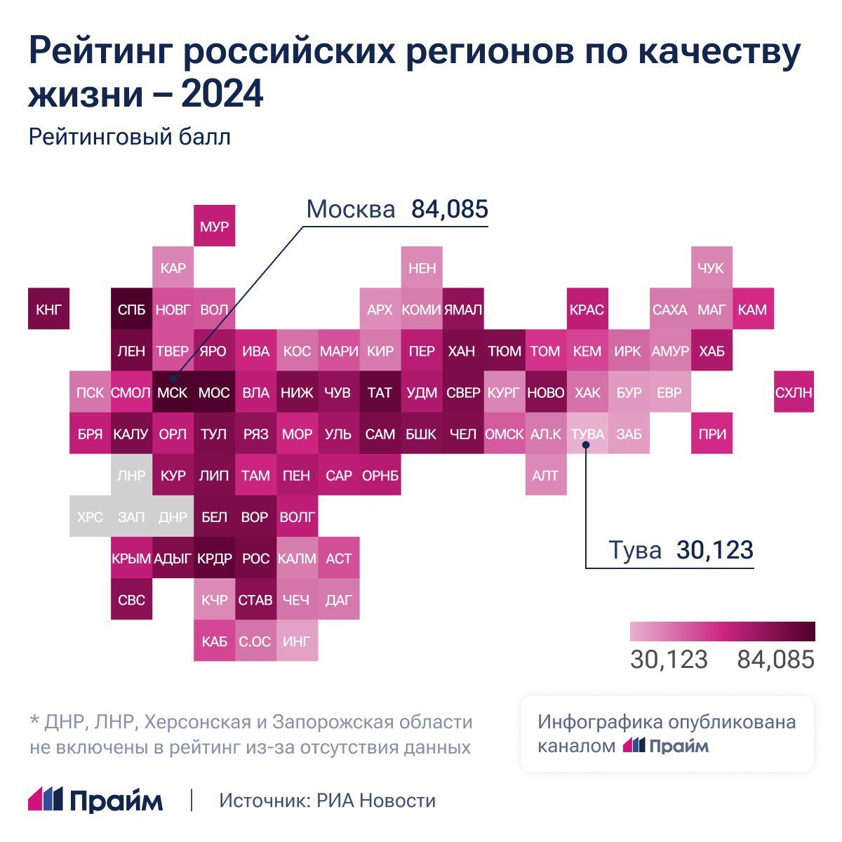 Москва, Санкт-Петербург и Московская область возглавляют рейтинг российских регионов по качеству жизни за 2024 год  Эта тройка лидирует уже много лет. Замыкают рейтинг Республика Тыва, Ингушетия и Еврейская автономная область.  Подробнее об этом — смотрите в нашей инфографике.  #рейтинг