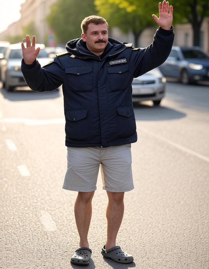 В зимней куртке с надписью «ДПС», в шортах и кроксах: суд оштрафовал «майора», который вышел регулировать движение у администрации Курортного района То ли наживы ради, то ли удовольствия для — мужчина с неясными мотивами вышел к зданию администрации вечером 29 июня. Он начал регулировать движение в переулке Свободы в Сестрорецке — а для убедительности надел зимнюю куртку с нашивкой «ДПС» на спине и погонами майора. Подвох местные жители учуяли, когда получше разглядели «блюстителя порядка» — на его ногах красовались шорты и кроксы. Обо всём сообщили в правоохранительные органы. Дело дошло до суда — «майор» привлечён к ответственности за незаконное ношение форменной одежды со знаками различия. Как сообщила руководитель Объединённой пресс-службы судов Дарья Лебедева, суд постановил оштрафовать гражданина на 1000 рублей и конфисковать у него форменную одежду. На заседание он не явился — возможно, ищет, где ещё без него не могут разобраться. Сестрорецкий регулировщик регулировал… Нейросеть Подписаться Прислать новость