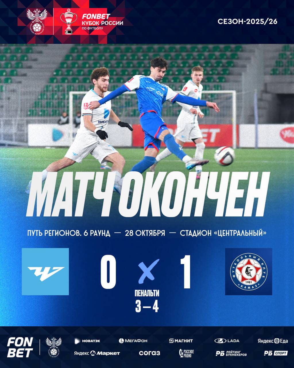 КАМАЗ обыграл Челябинск в серии пенальти В основное игровое время счет остался непоколебим Подробности в материале на сайте Челнинских известий