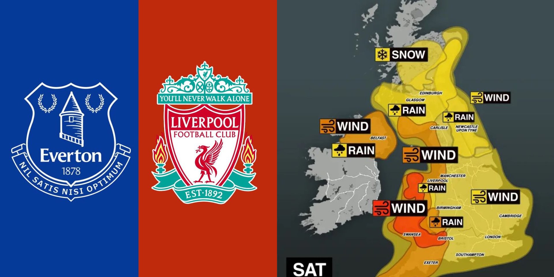 Официально: Дерби между «Эвертоном» и «Ливерпулем» перенесено из-за угрозы шторма в городе