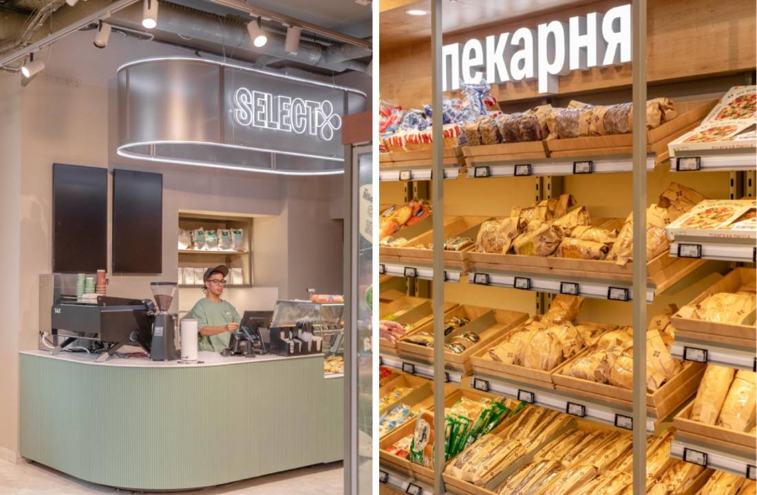 «Перекресток» открыл в Москве первый магазин нового формата — «Select Перекресток». Это компактный супермаркет, объединяющий элементы HoReCa и розничной торговли. Новая точка занимает площадь до 400 кв. м, что в три раза меньше стандартных супермаркетов сети. Ассортимент насчитывает 3500-5000 позиций, включая готовую еду, выпечку, хлеб, вино, фрукты, овощи, бакалею, товары категорий «фреш» и «ультрафреш».   В магазине расположено кафе с кофе и готовой едой, постамат 5Post, доступен предзаказ кофе через приложение, прайс-чекер, а также есть возможность собрать корзину с учетом скидок и бонусов лояльности до оплаты, электронный винный сомелье и умные весы, автоматически определяющие товар.