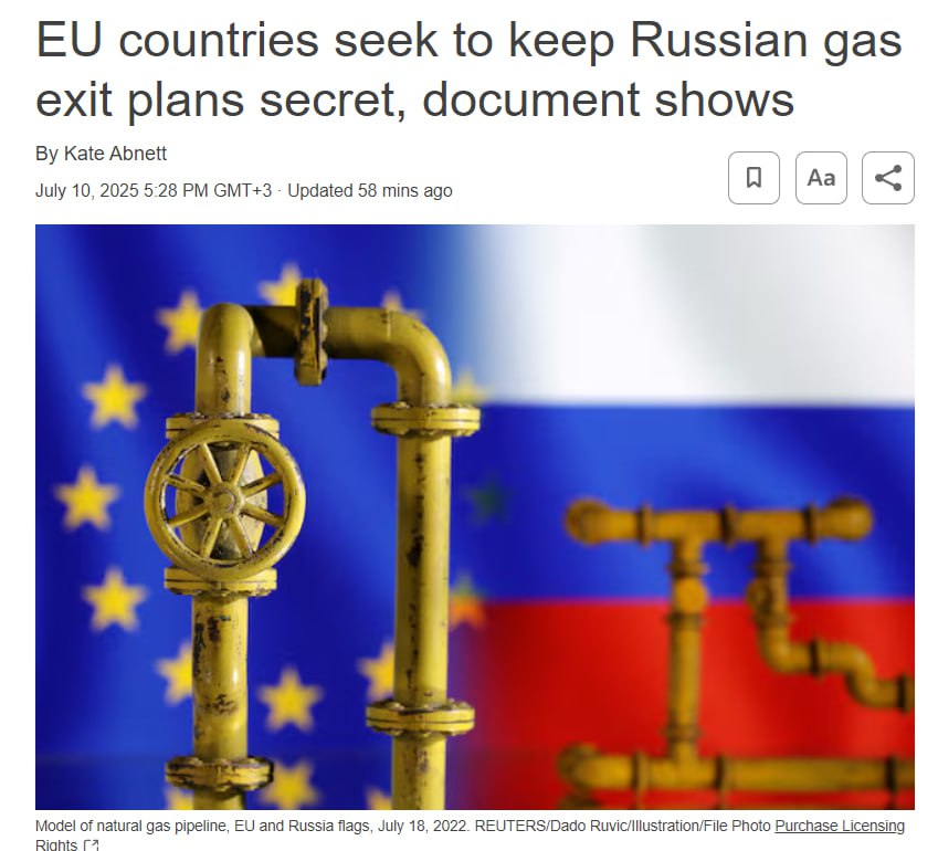 Страны ЕС стремятся сохранить в тайне планы по отказу от российского газа, говорится во внутреннем документе ЕС — Reuters Читать далее #GAZP