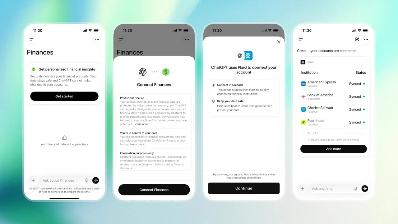 ChatGPT научился подключать банковские счета OpenAI запустила ИИ ассистента по личным финансам для Pro подписчиков в США ChatGPT подключается к счетам через Plaid 12 000 банков синхронизирует траты подписки и инвестиции а затем отвечает на вопросы вроде сколько я трачу на доставку или помоги накопить на ипотеку Функция работает на GPT 5 5 Thinking Позже добавят интеграцию с Intuit для подачи заявок на кредитки и консультаций с живыми экспертами После обкатки на Pro функцию откроют подписчикам Plus settersmedia news