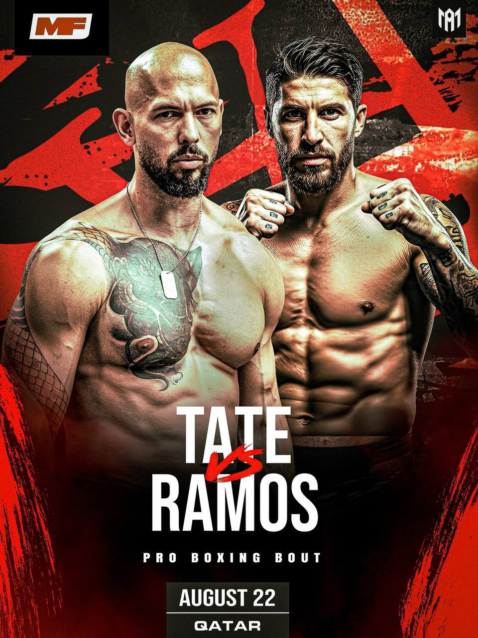 Серхио Рамос кажется проведет боксерский поединок против Эндрю Тейта Инсайдеры а также некоторые СМИ слили анонс боя он должен пройти 22 августа в Катаре myachPRO