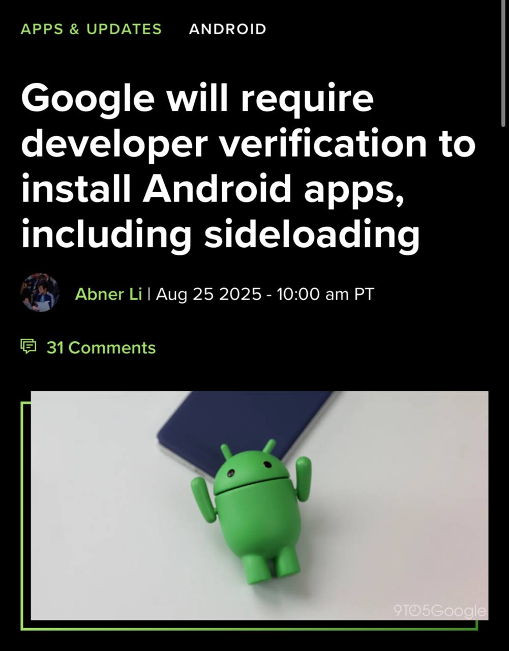 Пиратство на Android ВСЁ Google решила запретить установку непроверенных APK файлов Ограничения коснутся сторонних магазинов и APK файлов устанавливаемых вручную Все разрабы должны пройти верификацию чтобы была возможность установить их APK Те кто уже попал в Google Play автоматически верифицированы Новое положение примут в октябре этого года Фанаты Айфонов тихо смеются PushEnter