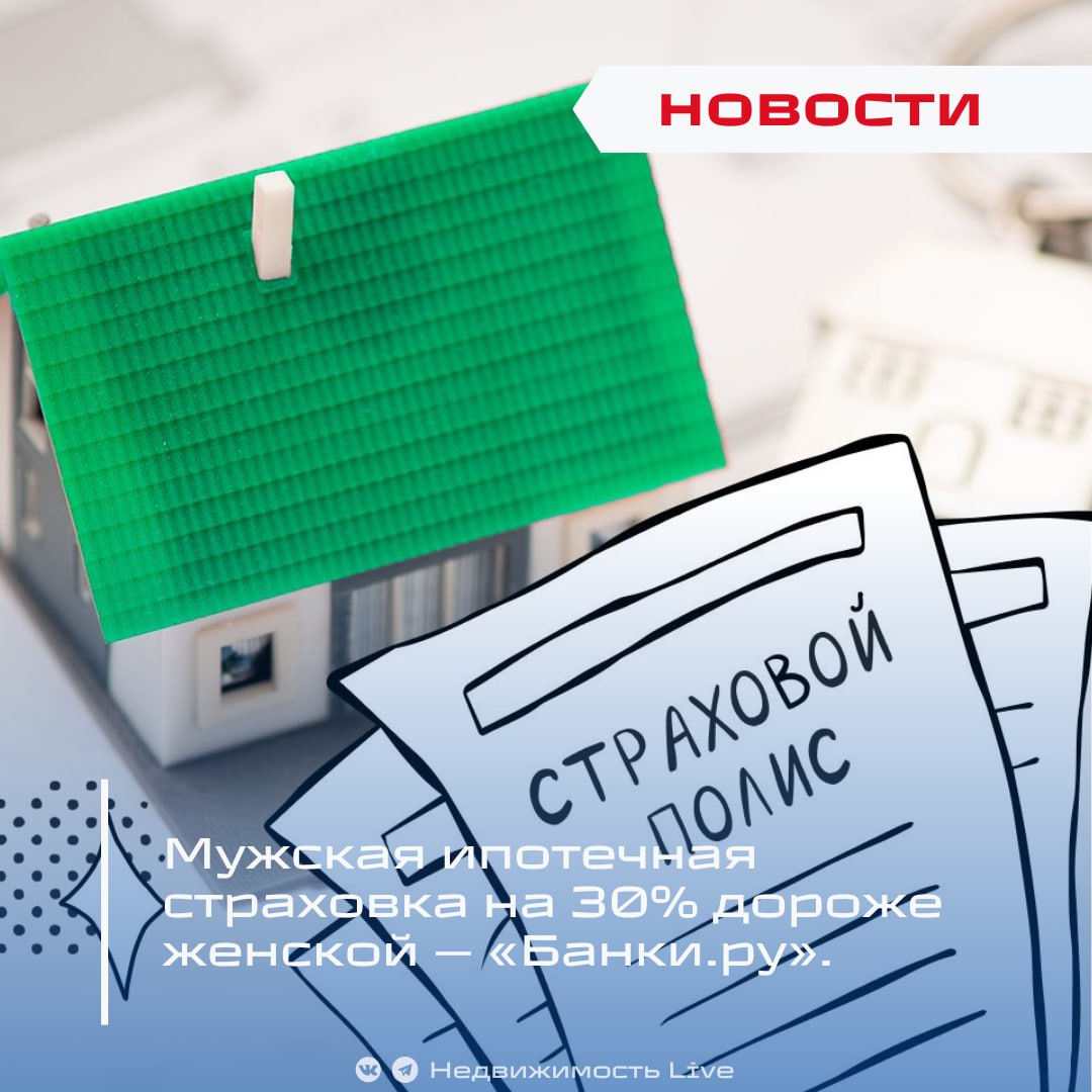 Мужская ипотечная страховка на 30% дороже женской — «Банки.ру». ℹ Аналитики «Банки.ру» выяснили, что в городах-миллионниках России мужчины платят за кредитное страхование в среднем на 30% больше, чем женщины. Например, в Москве разница достигает ₽2 500, в Новосибирске и Нижнем Новгороде – по ₽2 000. Самая дорогая страховка – в Москве ₽10 700 из-за высоких цен на жильё, а самый бюджетный полис – в Челябинске ₽4 600 . «Высокая стоимость жилья напрямую влияет на цену страховки», – добавляют эксперты. Структура страховых продуктов: Жизнь: 24–30% объёма Имущество: 35–42% Комбинированные программы: 20–41% Банки лидеры по страхованию: Сбер: 56–70% покупок ВТБ: 16–30% Дом.РФ: 3–9% «По нашим данным, мужчины составляют 50–62% покупателей ипотечной страховки. Исключение – Краснодар: там 54% полисов приобретают женщины», – отмечают эксперты. Проголосовать за канал boost Недвижимость Live Чат