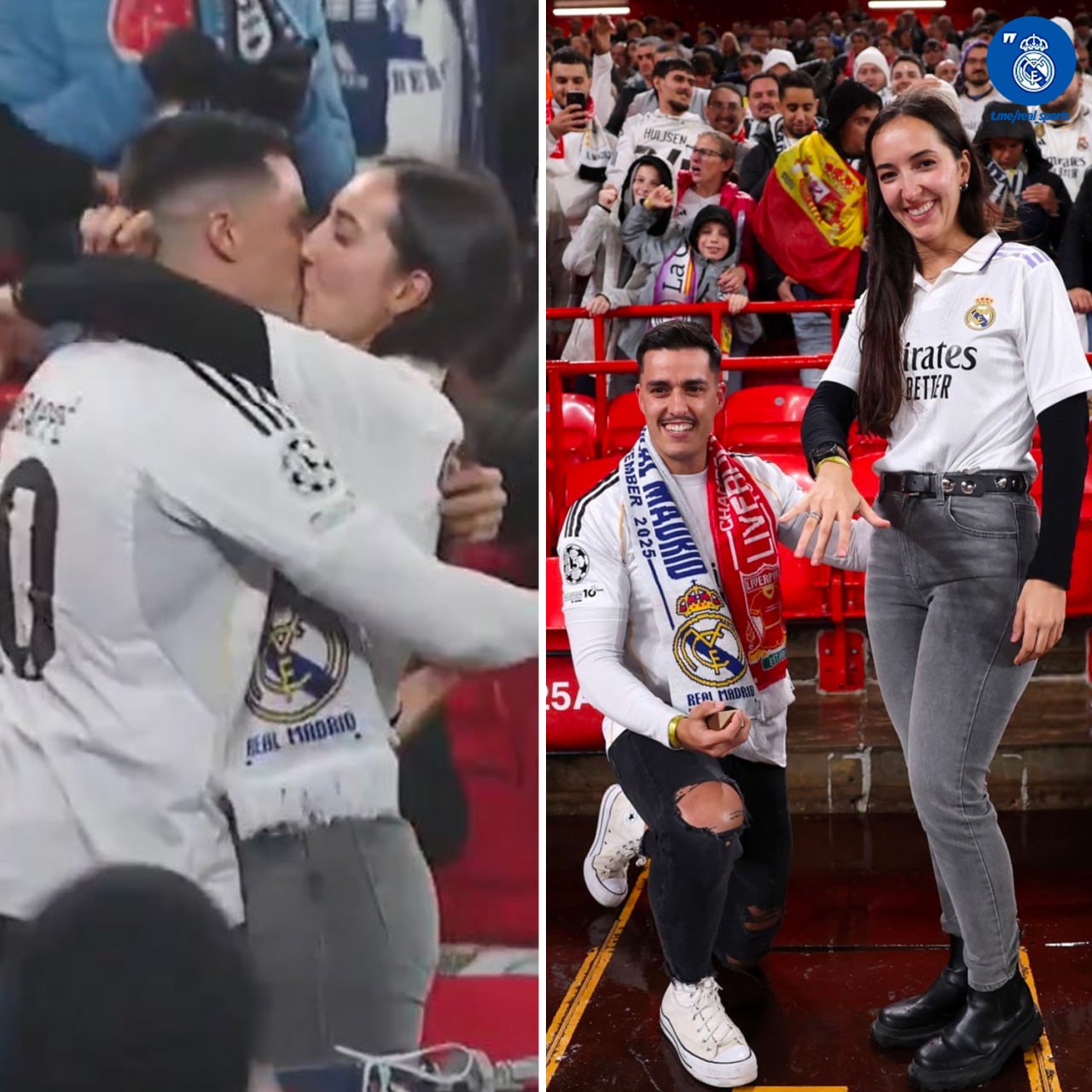 Болельщик Реала сделал предложение своей девушке на Энфилде и она ответила согласием Смотрите статистику матча в приложении ГОЛ