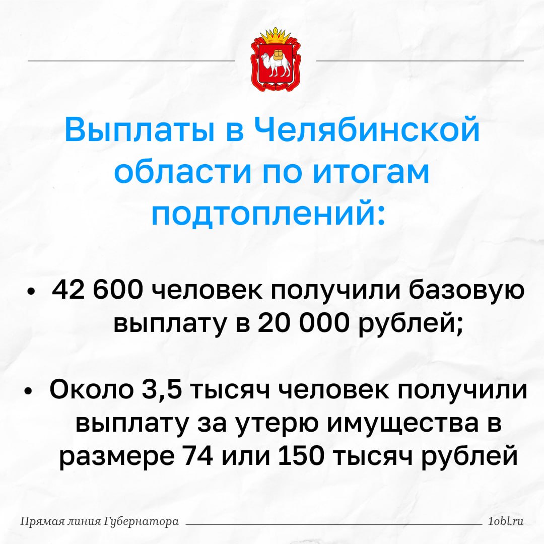 Губернатор напомнил, что мы долгое время жили в условиях маловодья, но за последние пару лет на Южный Урал пришло многоводье. Это привело к подтоплениям. Всем пострадавшим оказана необходимая помощь и финансовая поддержка.