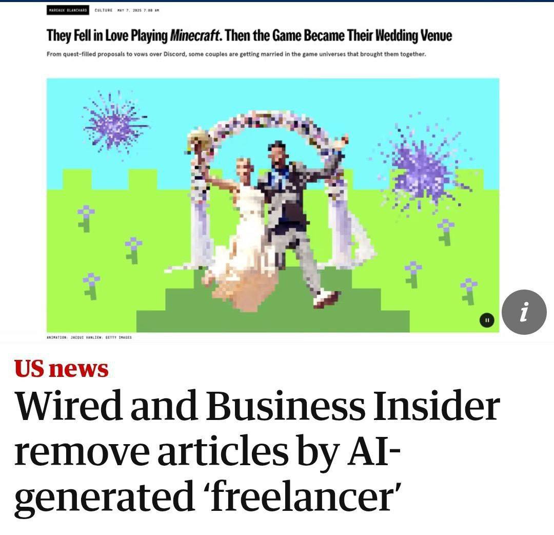 На протяжении четырёх месяцев Wired и Business Insider публиковали материалы журналистки Марго Бланшард персонажа которого на самом деле не существовало Сюжеты факты и герои её статей оказались полностью вымышленными Даже популярные истории вроде свадеб в Minecraft были фантазией Тексты проходили проверки на ИИ детекторы и выглядели убедительно Подозрения появились лишь тогда когда автор потребовала оплату через PayPal и отказалась подтвердить личность Проверка вскрыла неприятную правду ни одна деталь в её публикациях не соответствовала действительности Ирония в том что именно эти редакции громче других били тревогу о рисках генеративного ИИ Теперь же им пришлось признать Мы сами стали примером того от чего пытались предостеречь Классический журналистский фактчек