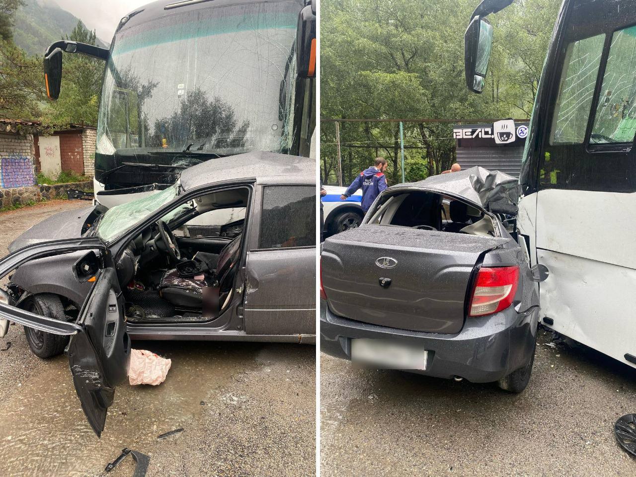 Один человек погиб сегодня в ДТП в Приэльбрусье, сообщили в ГИБДД.  Около 11 часов 21-летний житель с. Белая Речка, двигаясь на Lada Granta со стороны Нальчика в направлении Азау, в с. Байдаево  а по данным читателей «Газеты Юга», в районе Долины Нарзанов  не справился с управлением, выехал на встречную и врезался в припаркованный на стоянке автобус. Водитель ВАЗ погиб, в автобусе в момент аварии никого не было.  Фото: Госавтоинспекция КБР