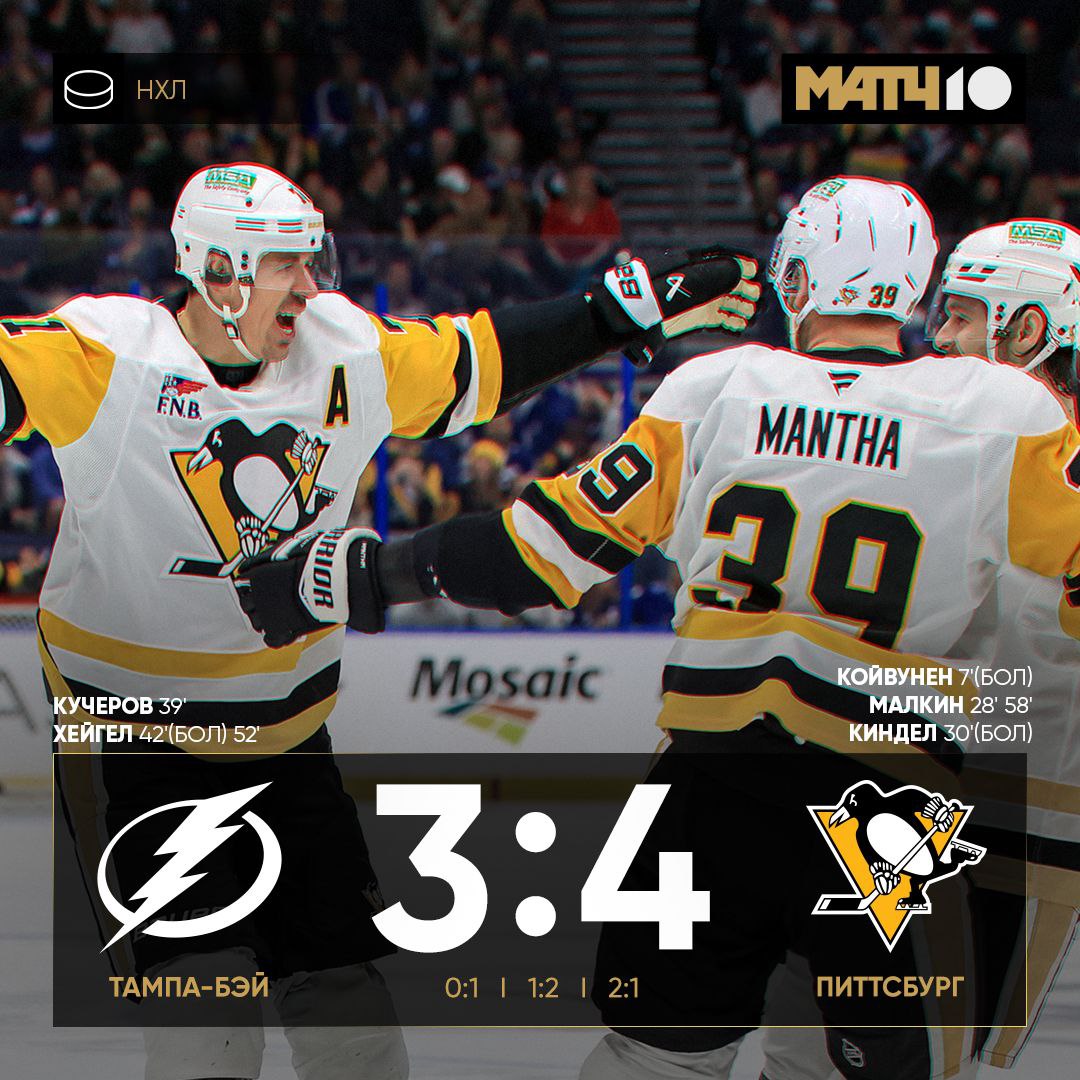 Кучеров против Малкина Наши хоккеисты дали огня сегодня ночью У Никиты гол ассист У Евгения дубль ассист Парни в отличной форме В итоге Питтсбург забрал победу И вплотную приблизился к Тампе в таблице Match TV