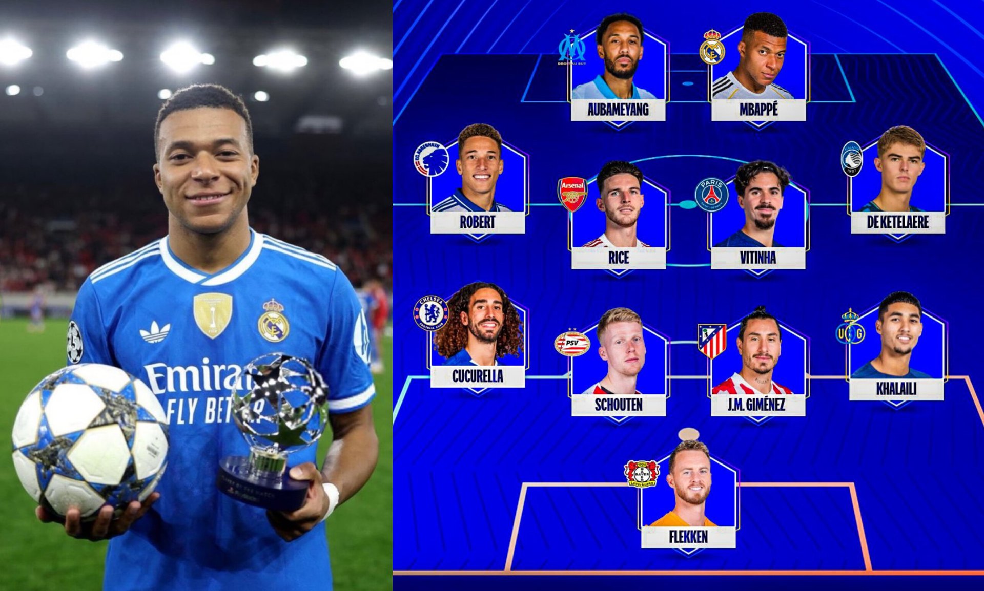 Килиан Мбаппе признан лучшим игроком недели в Лиге чемпионов Француз забрал награду благодаря покеру в победном матче против Олимпиакоса 4 3 Также опубликована символическая сборная тура