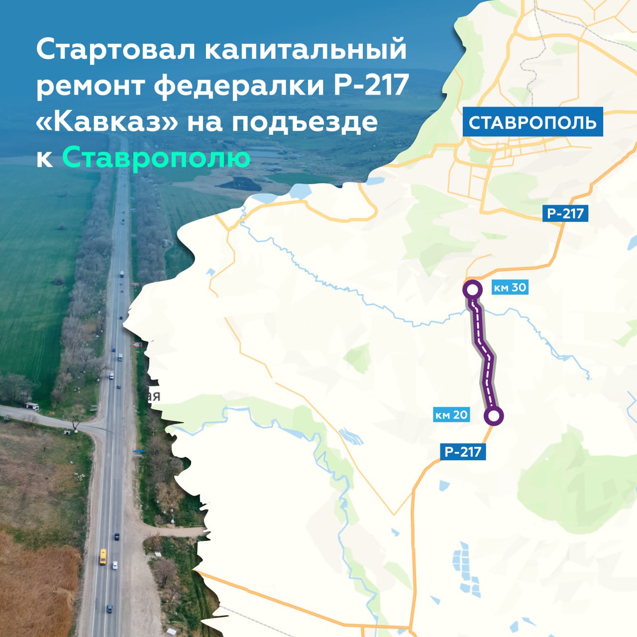 В 2027 м 10 км подъезда к Ставрополю станут четырёхполосными Сегодня стартовал капитальный ремонт участка Р 217 Кавказ в Ставропольском крае Расширение трассы с 20 го по 30 й км призвано разгрузить движение сейчас здесь проезжают около 20 000 машин каждый день две полосы уже не справляются с этой нагрузкой Специалисты расширят отрезок до 4 полос уложат прочное покрытие и отремонтируют прилегающие к Кавказу региональные и местные дороги Встречные потоки транспорта разделит барьерное ограждение На остановках в хуторах Темнореченском и Польском появятся новые павильоны с комфортными зонами посадки Ставрополь не зря полюбился туристам здесь можно вдоволь насладиться неспешными прогулками в спокойной атмосфере парков и скверов А ещё город известен своим расположением Он находится на 45 й параллели северной широты ровно посередине между Северным полюсом и экватором Чёрным и Каспийским морями В честь этой параллели даже названа городская улица росавтодор капремонт идж