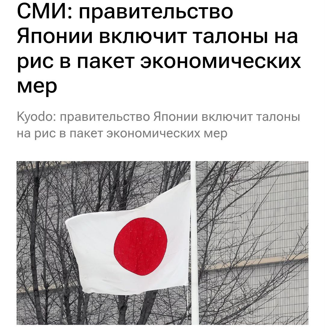 Правительство Японии намерено включить раздачу талонов на рис в программу экономических мер сообщило агентство Киодо roubledollar