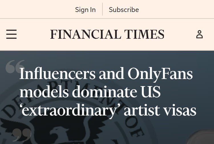 США начали выдавать визы талантов онлифанщицам за выдающиеся достижения При этом власти смотрят на охваты доходы и количество подписчиков у деятелей Таланты в 2026 году уже не те