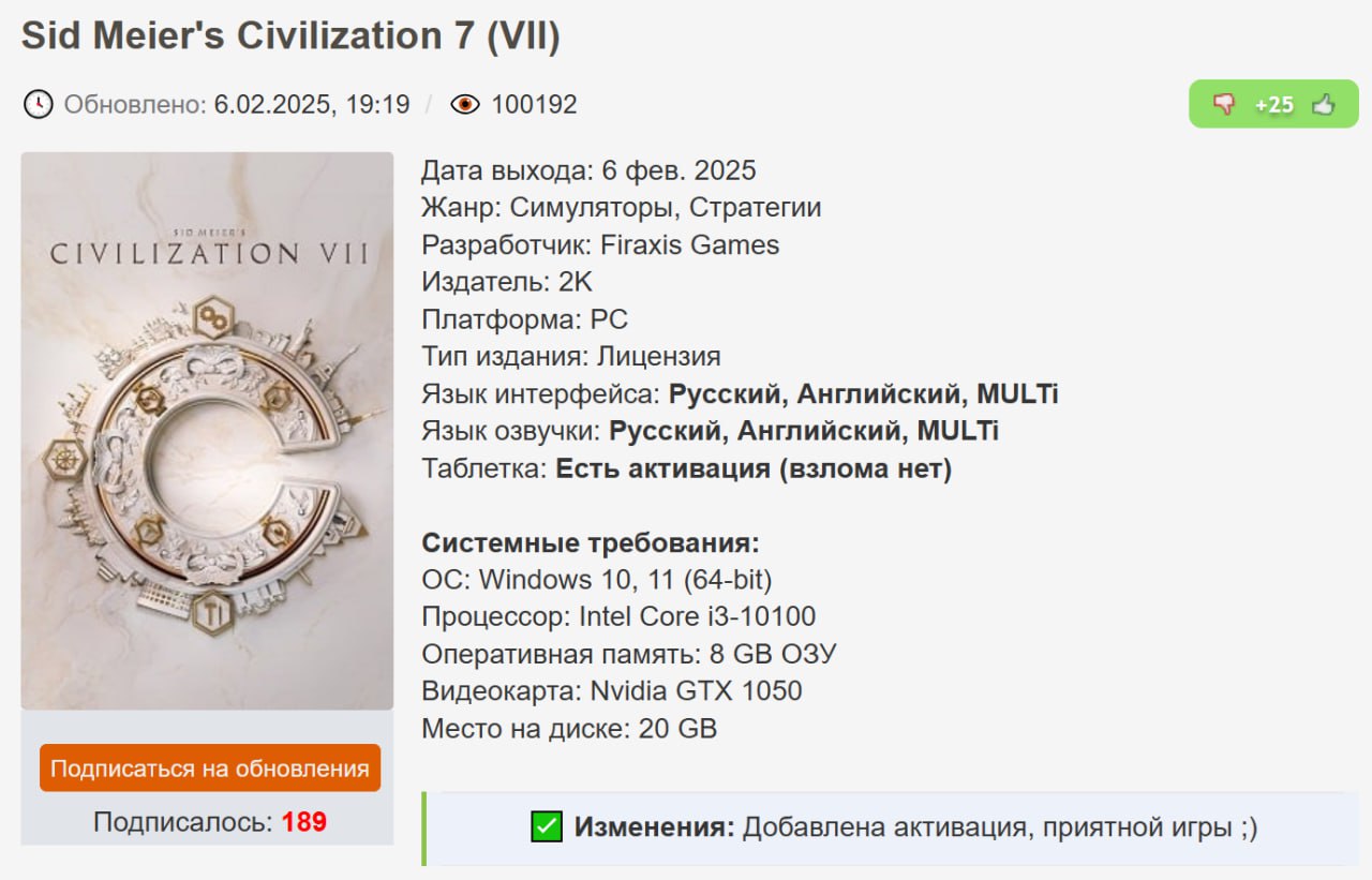 «За 100 евро дали поиграть в альфа-версию»: игрокам не понравилась Civilization VII  Рейтинг Sid Meier’s Civilization VII в Steam составляет всего 40%. Жалуются на нехватку контента, неудобный интерфейс, технические проблемы  игра фризит даже на мощных системах  и общее ощущение незаконченности продукта. Игра не продаётся в России, но на зелёной распродаже уже присутствует. Онлайн и сетевые функции там недоступны.  Мой Компьютер