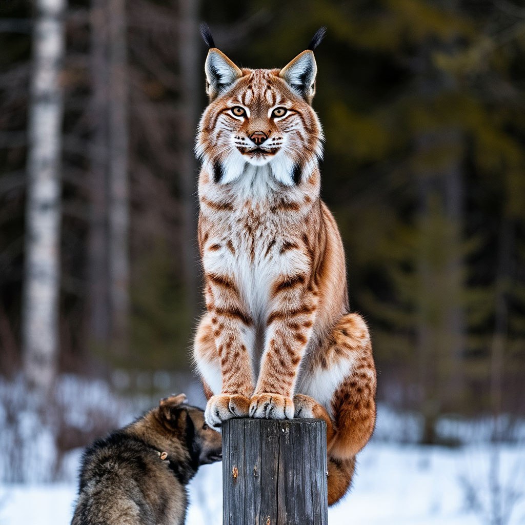 Собаки в Зее загнали рысь на столб О хищнице в городе сообщили накануне в местных соцсетях Очевидцы говорят что рысь бежала в сторону ДДТ Ровесника перебежала ул Ленина Родители у которых в том районе дети одни предупредите их просили вечером 19 ноября подписчики vkurse zeya28 А уже вечером появилось сообщение о загнанном на столб хищнике Фото нейросеть Portal2x2   Реклама