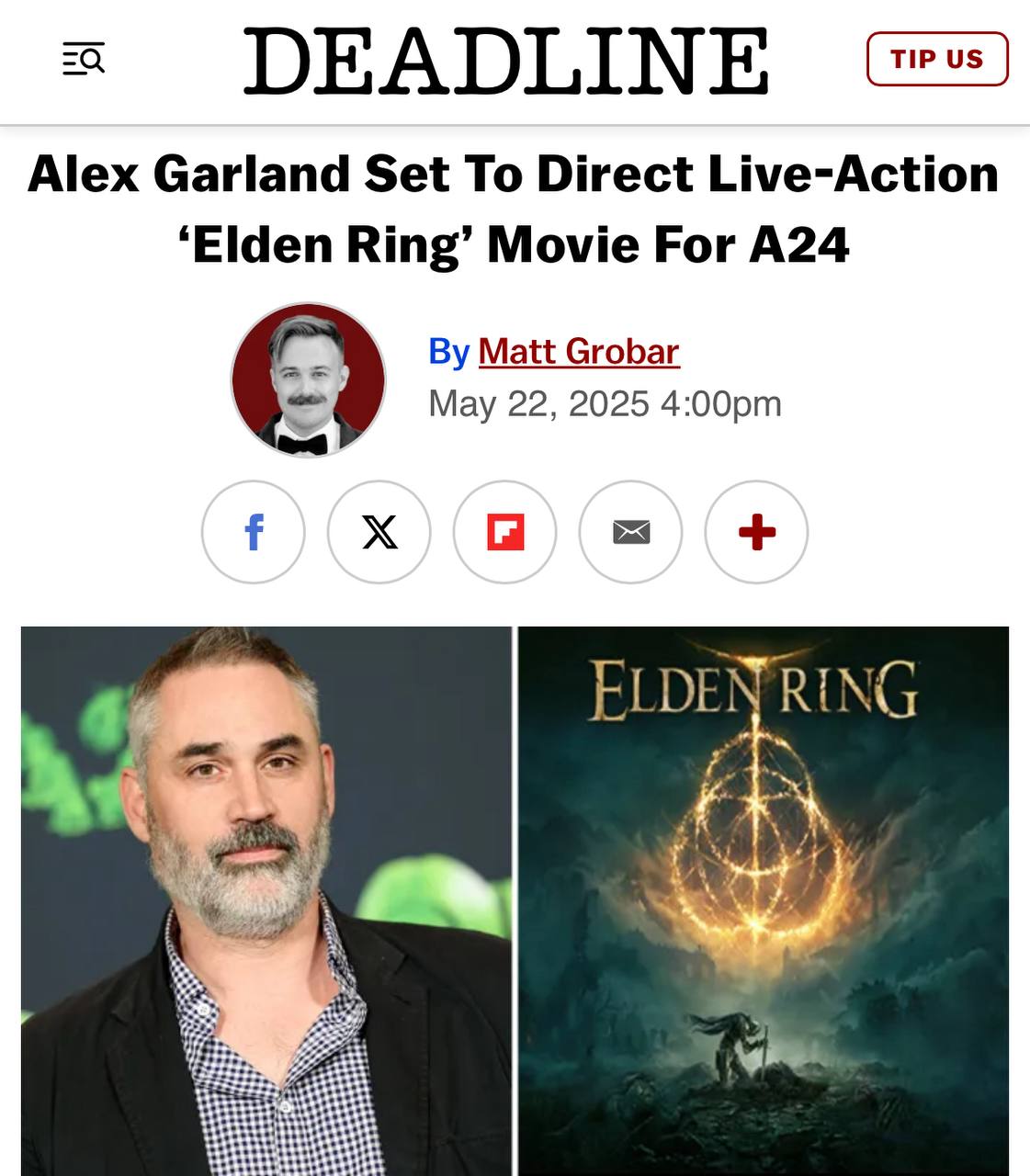 Фильм по мотивам Elden Ring официально в разработке — проект курирует студия A24, известная своими нестандартными и атмосферными картинами. Режиссёром выступит Алекс Гарланд — создатель «Ex Machina», «Men», «Civil War» и сценарист «28 дней спустя». Начало съёмок намечено на 2026 год. 2 часа про болота