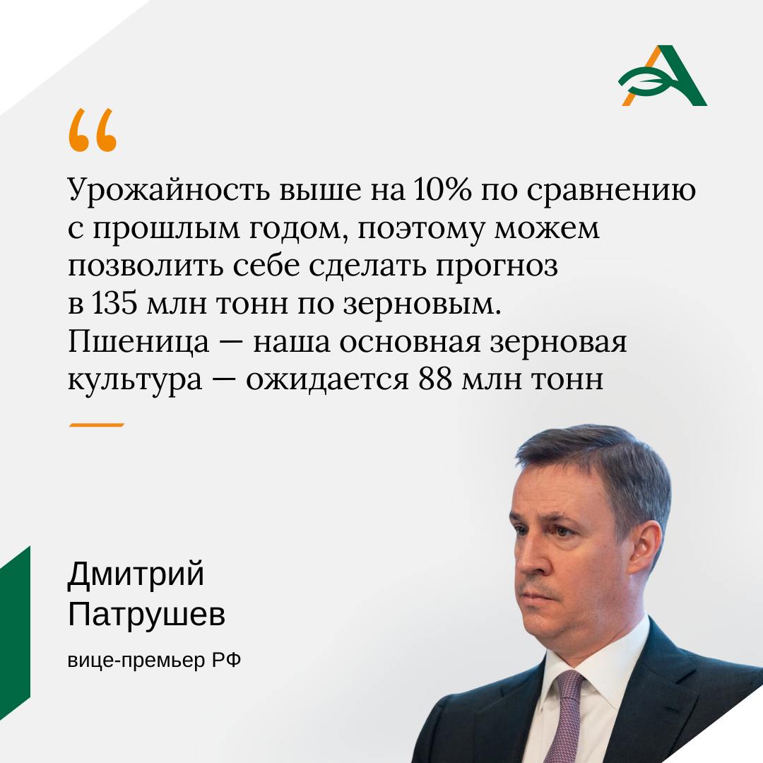 Россия в 2025 году соберет 88 млн тонн пшеницы Дмитрий Патрушев Такую оценку зампредседателя правительства РФ Дмитрий Патрушев озвучил в ходе встречи с президентом Владимиром Путиным До этого официальный прогноз составлял 90 млн тонн agroexpert Наши каналы