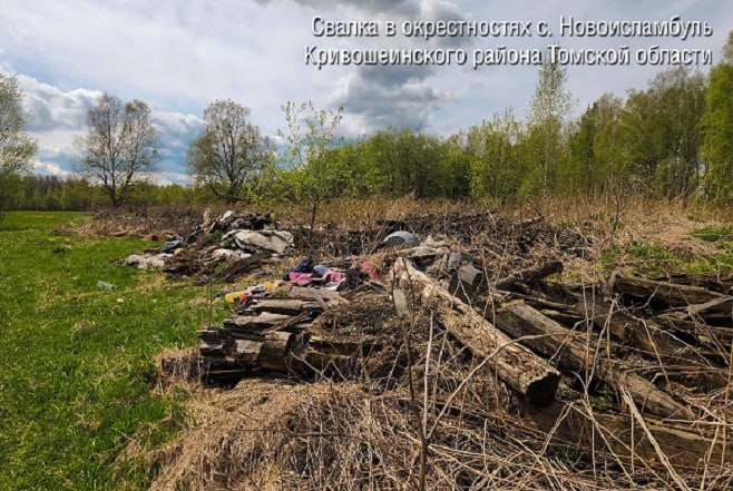 Инспектор Россельхознадзора обнаружил несанкционированную свалку отходов общей площадью 2173 «квадрата» в окрестностях села Новоисламбуль.  Земельный участок сельхозназначения захламлен досками, покрышками, старыми венками, бутылками, пакетами. Администрации Кривошеинского района объявлено предостережение. Муниципалитет обязан ликвидировать свалку ТКО и провести агротехнические мероприятия.   Подробнее – на Бабре   #томск
