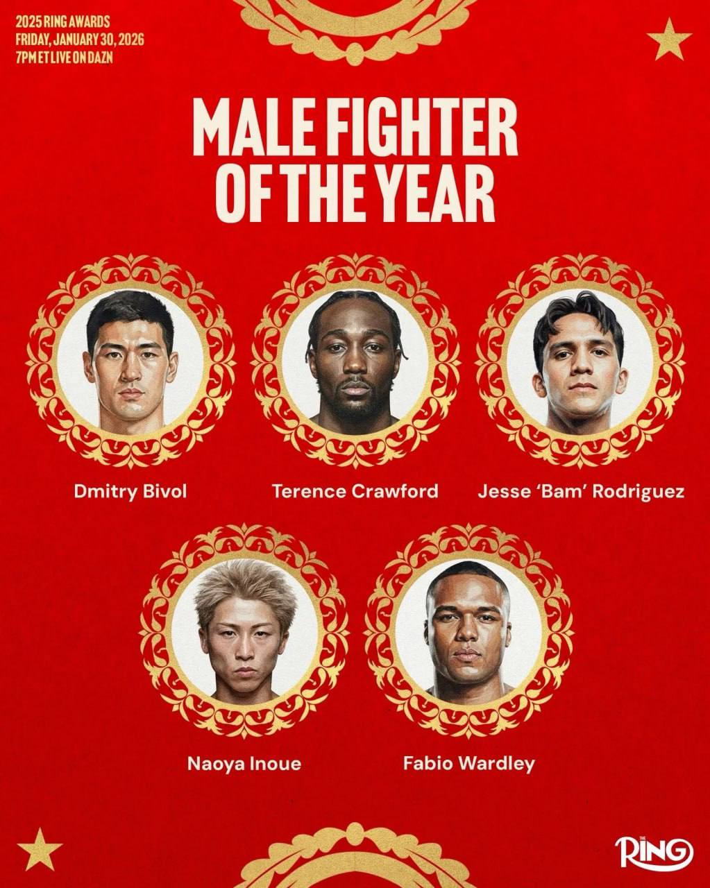 Обладатель поясов WBA WBO IBF в полутяжёлом весе россиянин Дмитрий Бивол претендует на звание лучшего боксёра 2025 года по версии авторитетного журнала The Ring В минувшем году Бивол в феврале в Эр Рияде в реванше большинством решений судей победил соотечественника Артура Бетербиева и стал абсолютным чемпионом в полутяжёлом весе Торжественная церемония объявления победителей состоится 30 января   Отдай свой голос боксу