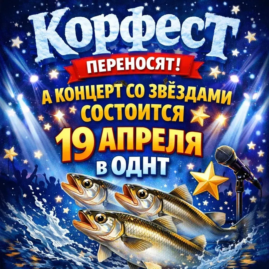 Фестиваль Корфест переносится на следующую неделю из за погодных условий Сильный ветер внес свои коррективы Сегодня нас ждет большая концертная программа 19 апреля с 14 00 в ОДНТ состоится концерт и модный показ с участием приглашенных звёзд Перед гостями выступят Ансамбль Эргырон Вероника Ушолик Модный показ уникальной коллекции одежды для Чукотки от российского бренда ДушеГрея Квартет Plusfive A Cappella Лада Дэнс Вход свободный На следующей неделе встречаемся на Корфесте на Анадырском лимане