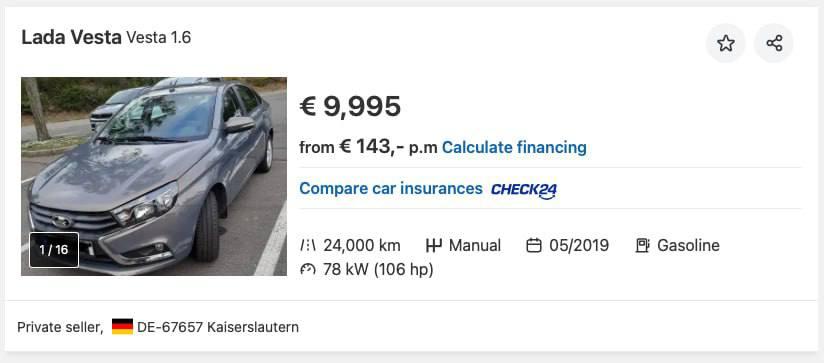 Lada Vesta в Германии стоит дешевле чем в России Седан 2019 года продают за 9 995 евро меньше 1 млн рублей с кондиционером обогревом сидений и круиз контролем тогда как в России минимум за 1 3 млн bezposhady
