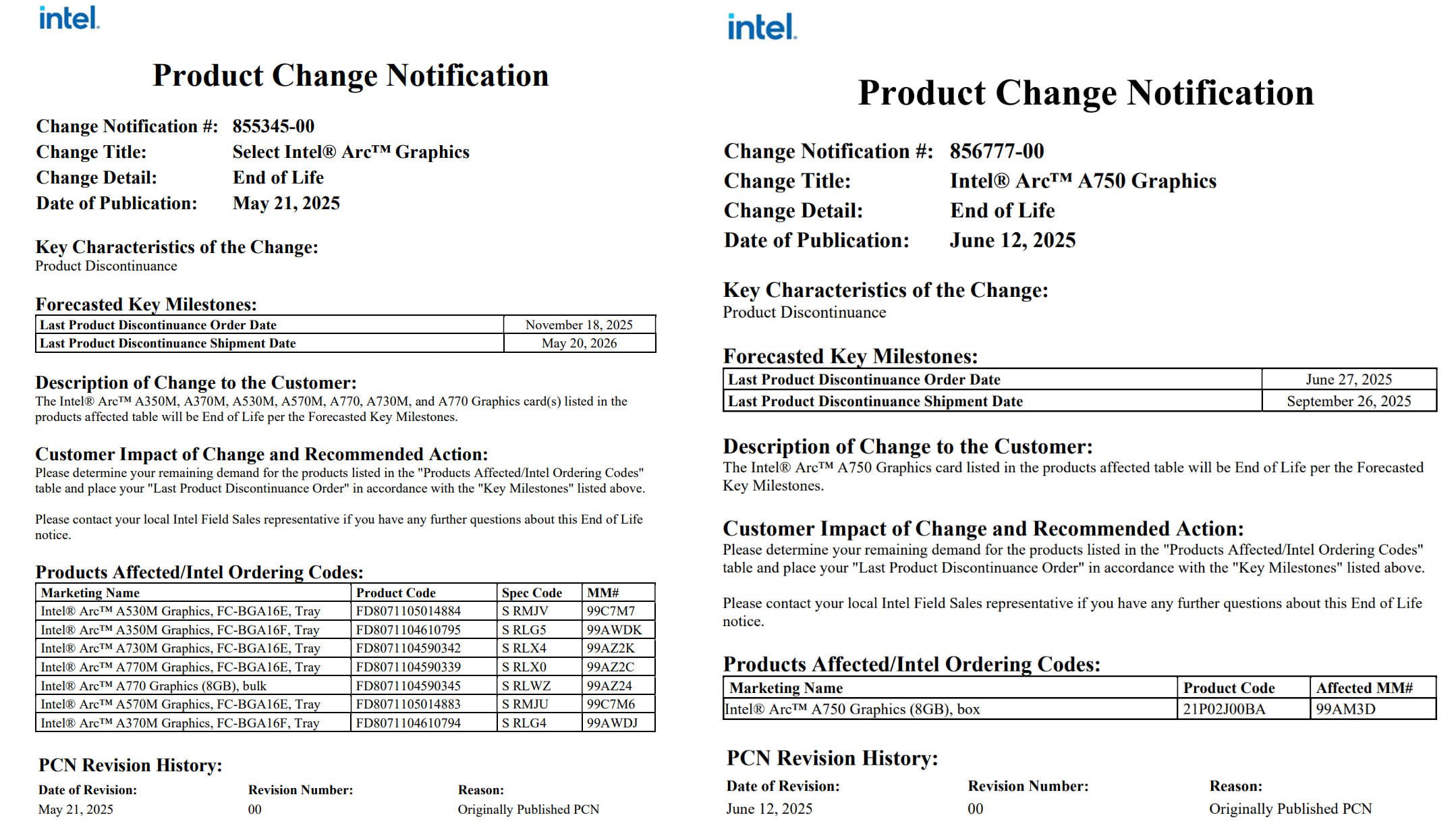 Первое поколение Intel ARC – всё Intel начинает сворачивать производство видеокарт ARC Alchemist. Начиная с 18 ноября 2025 года компания больше не будет отгружать партнерам мобильные ARC A350M, ARC A370M, ARC A530M, ARC A570M и ARC A730M это фактически вся линейка , а также десктопную A770. Эталонную A750 снимут с продаж еще раньше, 26 сентября. При этом окончание поставок GPU не означает окончание поддержки – драйвера на первые ARC будут выходить еще минимум несколько лет, но вот будут ли под эти карты оптимизировать новые игры – вопрос открыт. Мой Компьютер
