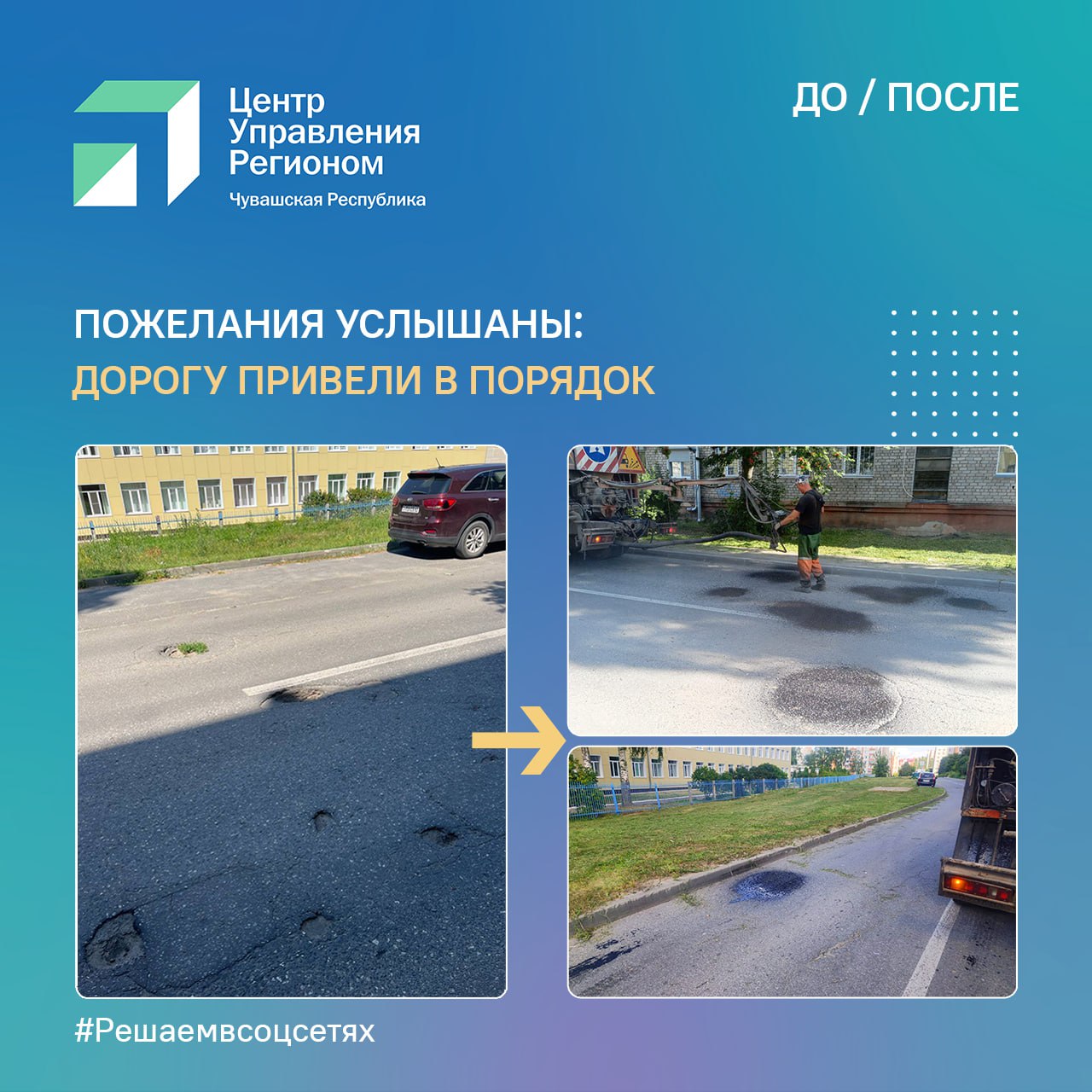 Дорога к школе № 6 в Чебоксарах стала безопаснее. "Улица Маршака, между домом 2 и школой: ямы глубиной 10 см, уже трава растет", – с таким тревожным сообщением и фото разбитой дороги обратилась жительница Чебоксар Екатерина Петрова. Для сотен учеников и родителей этот участок – ежедневный маршрут. Сигнал через соцсети был зафиксирован ЦУР Чувашии и передан дорожным службам. Уже в ближайшее время на проблемный участок выехали специалисты. Для устранения ям они применили современный метод пневмонабрызга – технологию, которая позволяет точечно и эффективно восстанавливать покрытие даже на сложных участках. Теперь вместо опасных выбоин – ровное покрытие. А это значит комфортный путь для детей, родителей и школьного транспорта. Отметим, что вопросы качества дорог остаются в числе самых актуальных для жителей республики. С июля 2025 года в ЦУР Чувашии поступило более 1220 сообщений по дорожной тематике. #ЦУР21_кейсы