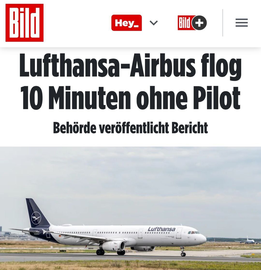 Airbus авиакомпании Lufthansa 10 минут летел без управления – второй пилот потерял сознание, когда капитан вышел в туалет и не мог вернуться в кабину из-за блокировки двери. Капитану судна не сразу удалось вернуться в кабину: дверь заблокировалась, а входной код не срабатывал, потому что его коллега не мог подтвердить доступ. Через 8 минут второй пилот пришел в сознание и открыл дверь. После инцидента судно совершило экстренную посадку в Мадриде, так как капитан испугался за своего коллегу. В опубликованном отчете медики уточнили, что потеря сознания пилотом "была связана с ранее не диагностированной неврологической болезнью".